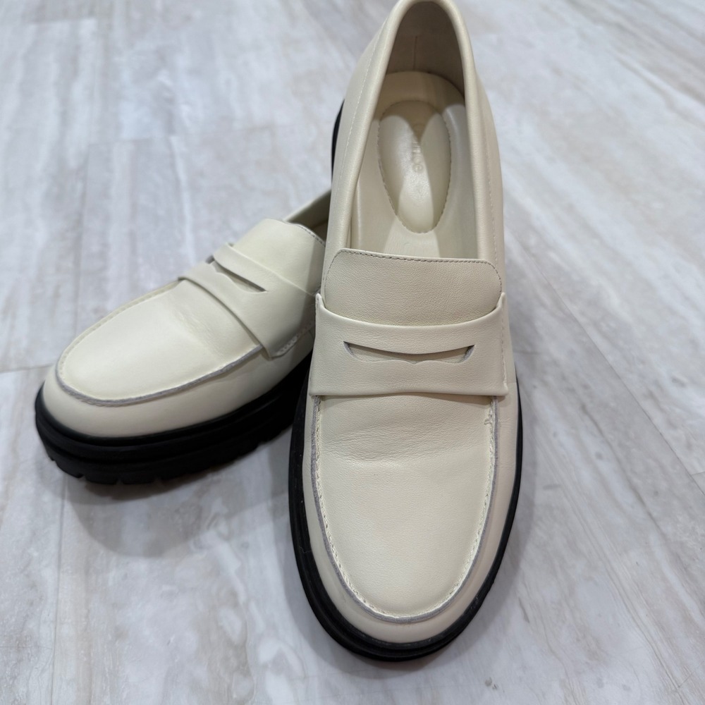 Quince Italian Leather Penny Loafers Ivory Cream Size 9 W 13192
